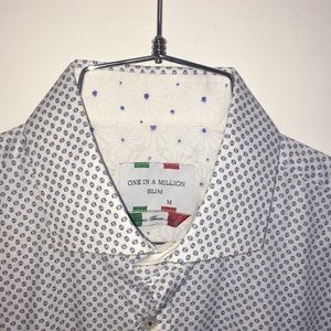 One In A Million - M White Shirt w/ Blue Pattern